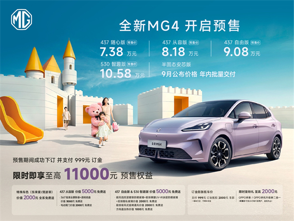 同級唯一一體式熱管理+530km超長續(xù)航 全新MG4預售7.38萬元起